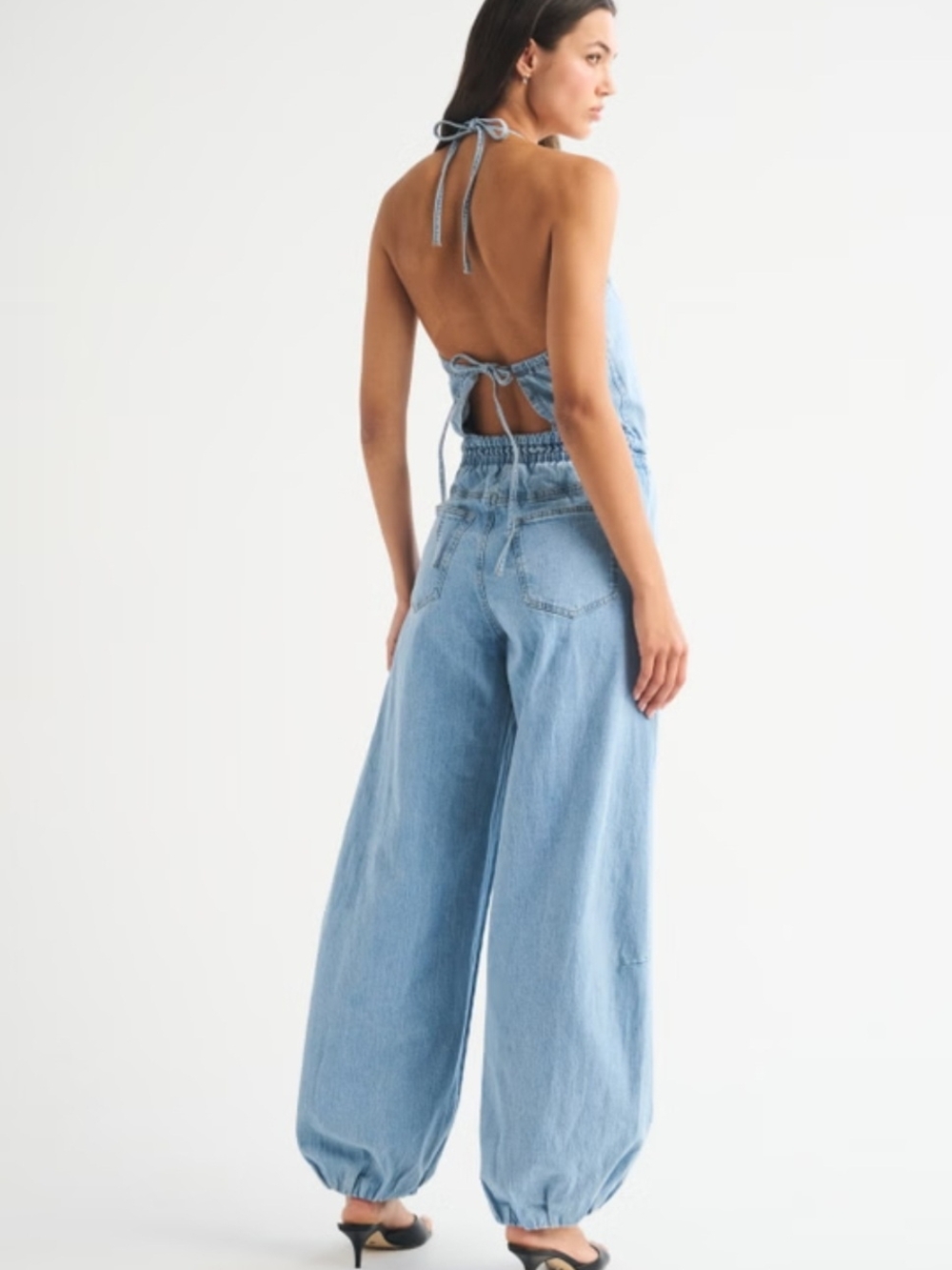 Abercombie And Fitch Light Blue Denim Halter Jumpsuit,Halter Nwt,M Petite - Picture 3 of 5